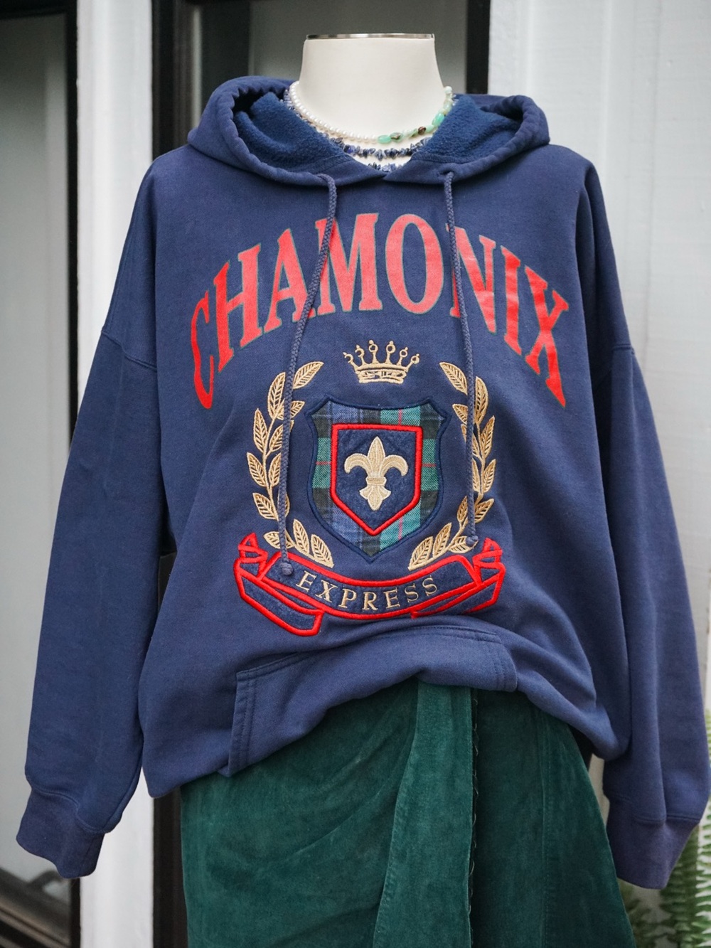 Express Navy Crewneck Hoodie with Red Crest